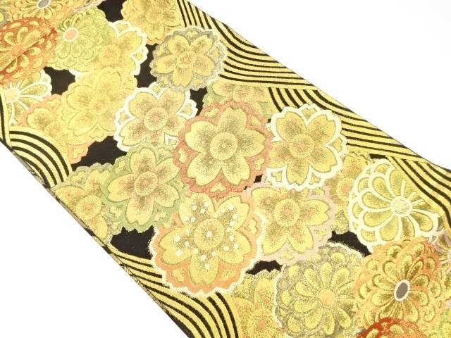 曲線に花々模様織出し袋帯【中古】【着】 宗sou