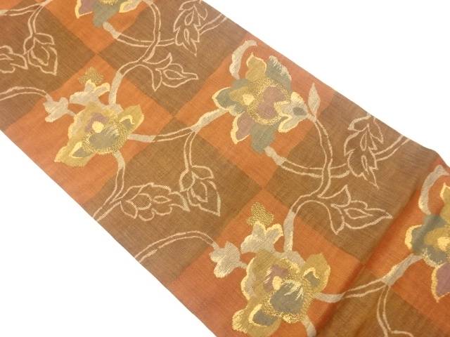 市松に花唐草模様織出し袋帯【中古】【着】 宗sou