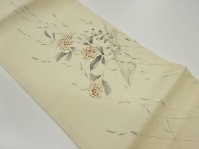 絽手描き草花模様名古屋帯【中古】【着】 宗sou