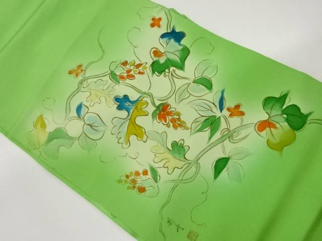 作家物　塩瀬手描き抽象葡萄唐草模様名古屋帯【中古】【着】 宗sou