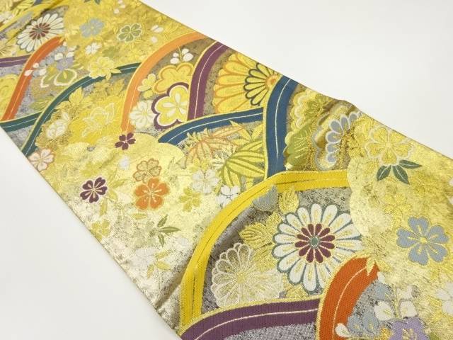 波に草花模様織出し袋帯【中古】【着】 宗sou