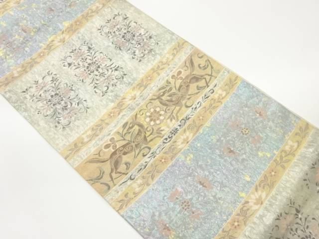 横段に草花・鹿模様織出し袋帯【中古】【着】 宗sou