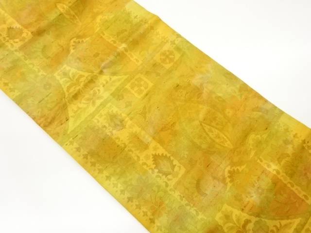 手織り紬草花に幾何学模様織出し名古屋帯【中古】【着】 宗sou｜お茶道具・着物　【宗 sou】