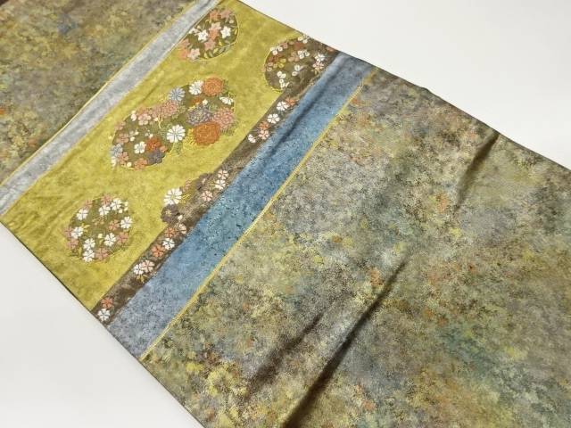 引箔横段に花丸文様織出し名古屋帯【中古】【着】 宗sou