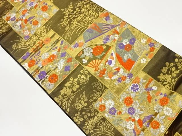 色紙に扇・鴛鴦模様織出し袋帯【中古】【着】 宗sou 10,508円