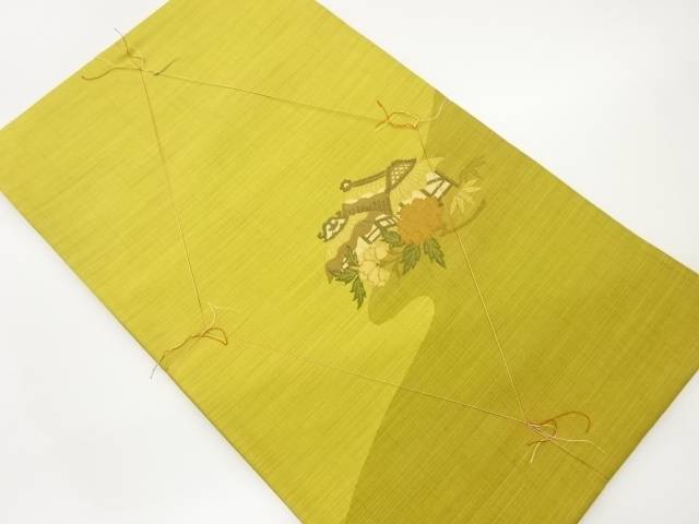 民家に花・笹模様織出し袋帯【中古】【着】 宗sou