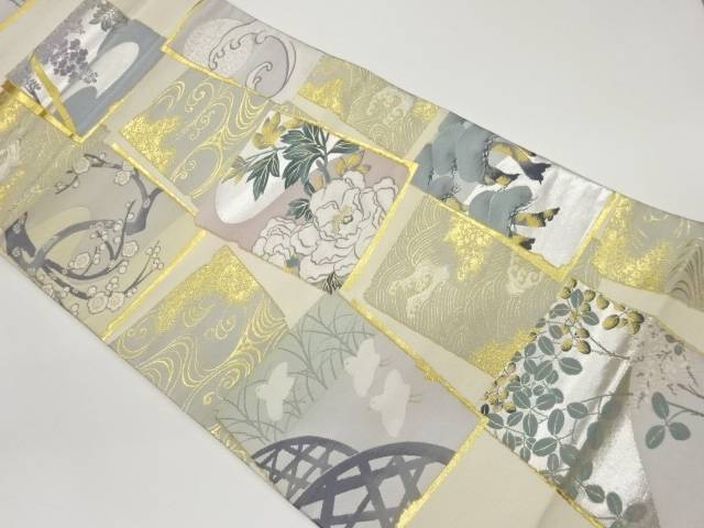 色紙に花々・鳥・荒波模様織出し袋帯【中古】【着】 宗sou 21,400円