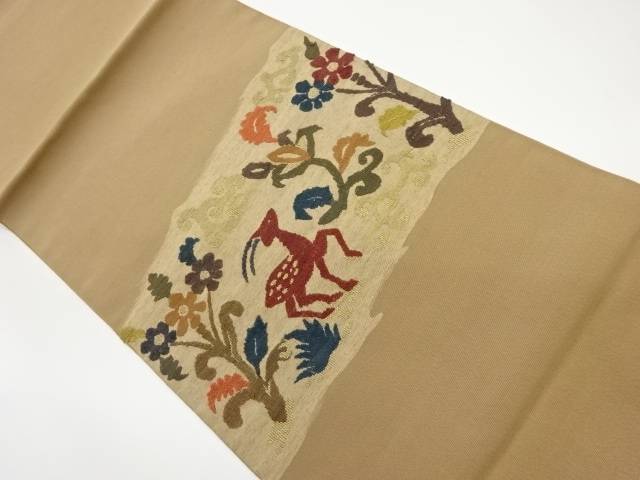 綴れ横段に花唐草・鹿模様刺繍名古屋帯【中古】【着】 宗sou 21,400円