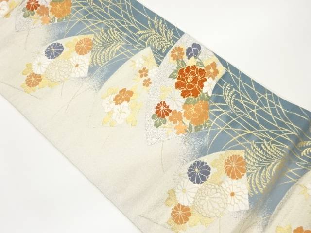 地紙に花々模様織出し袋帯【中古】【着】 宗sou