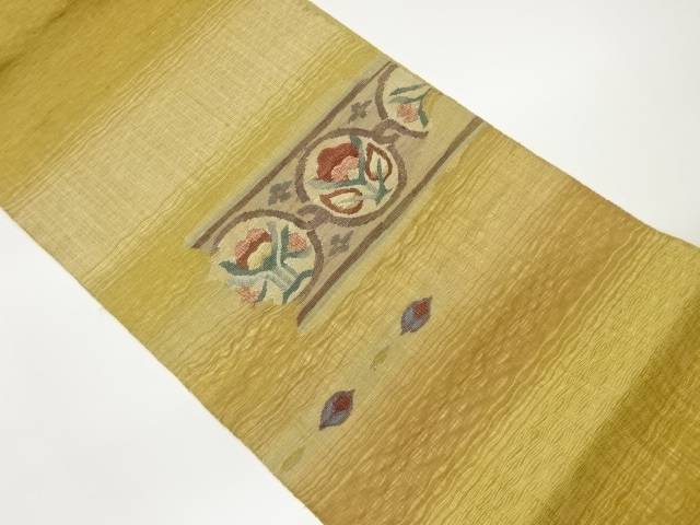 すくい織丸に抽象草花模様織出し袋帯【中古】【着】 宗sou