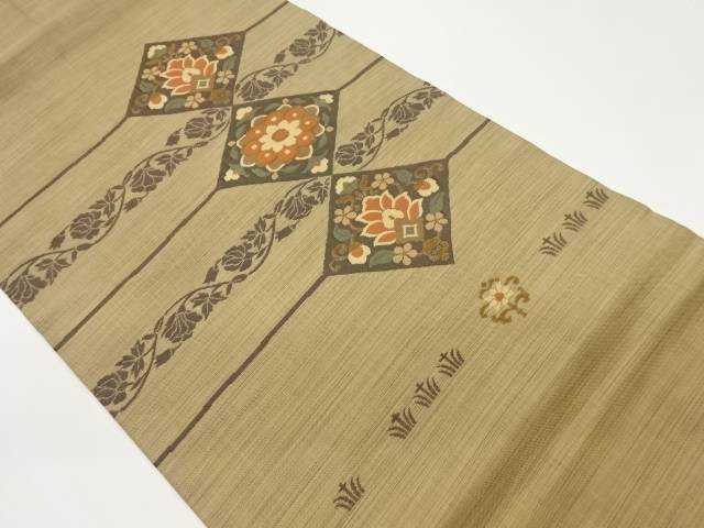 横段に花唐草・華文模様織出し名古屋帯【中古】【着】 宗sou