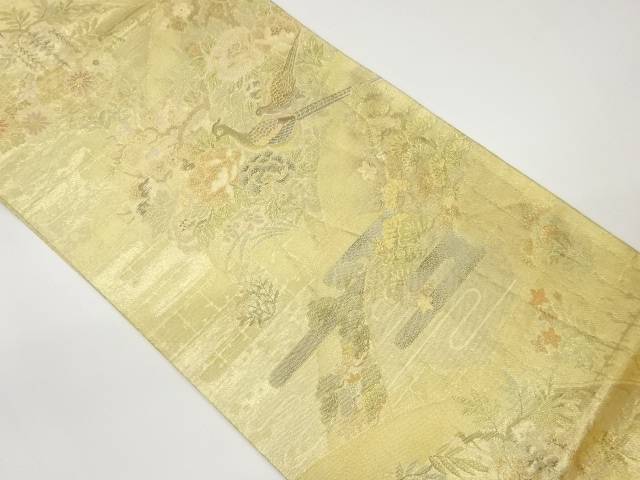 雉に草花・ヱ霞模様織出し袋帯【中古】【着】 宗sou
