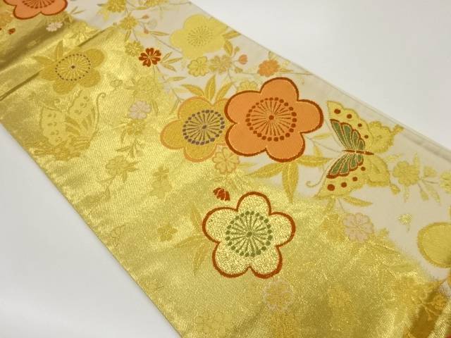 モール枝垂れ花に蝶模様織出し袋帯【中古】【着】 宗sou
