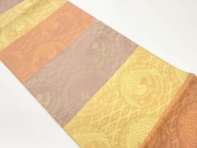 菱に孔雀模様織出し袋帯【中古】【着】 宗sou
