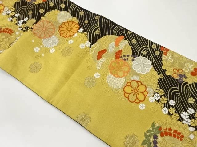波に花丸文様模様織出し袋帯【中古】【着】 宗sou
