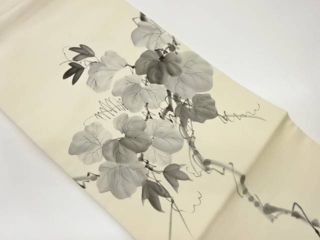 塩瀬手描き蔦の葉模様名古屋帯【中古】【着】 宗sou