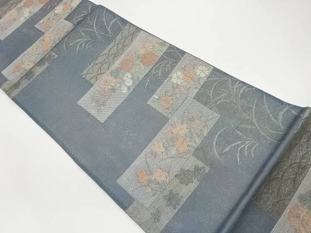 紗 短冊に草花・芝模様織出し袋帯【中古】【着】 宗sou