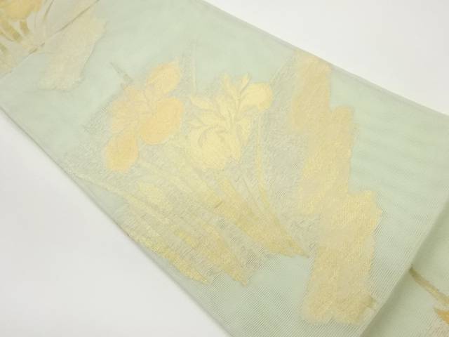 紗 八ツ橋に菖蒲模様織出し袋帯【中古】【着】 宗sou