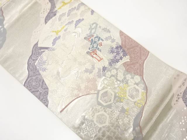 道長取りに読み本・御所車模様織り出し袋帯【中古】【着】 宗sou