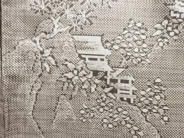 寺院風景模様織出し本場泥大島紬着物（5マルキ）【アンティーク】【中古】【着】 宗sou