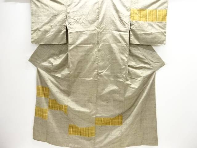 格子織出し手織り紬訪問着【中古】【着】 宗sou