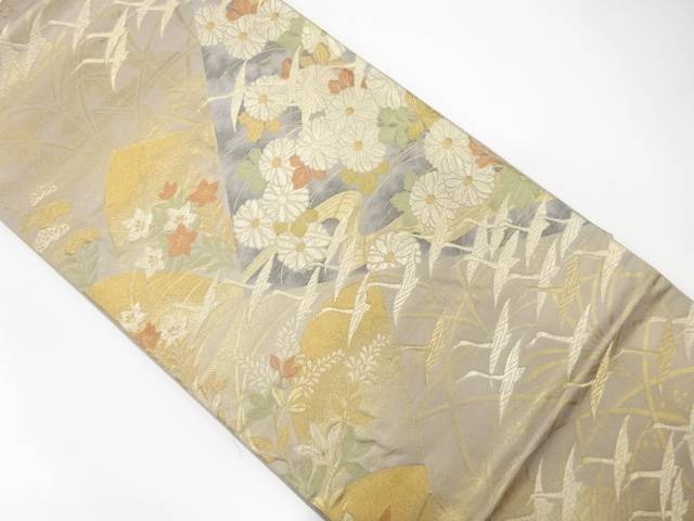 秋草に群鶴模様織り出し　袋帯【中古】【着】 宗sou