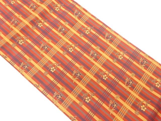 縞に小花模様織出し名古屋帯【中古】【着】 宗sou