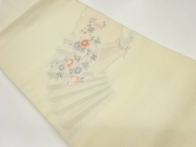 絽銀彩地紙に花模様刺繍名古屋帯【中古】【着】 宗sou