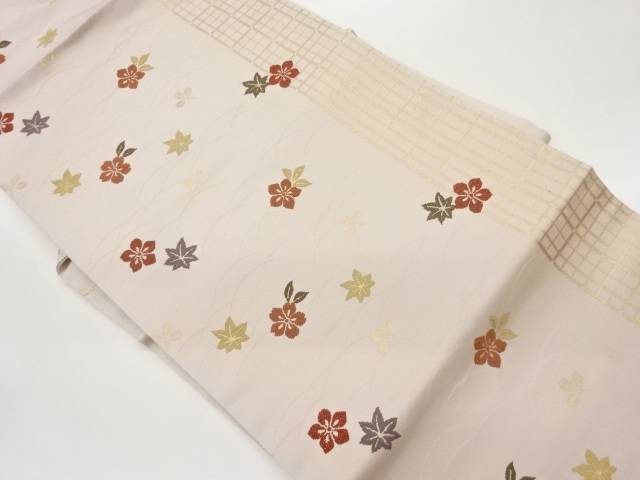花・紅葉・萩模様織出し名古屋帯【中古】【着】 宗sou
