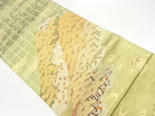 市松に松山・花模様織出し袋帯【中古】【着】 宗sou｜お茶道具・着物　【宗 sou】