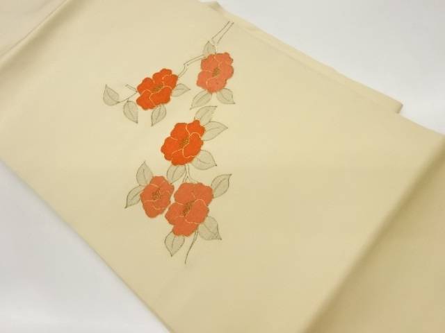 塩瀬金駒刺繍椿模様名古屋帯【中古】【着】 宗sou