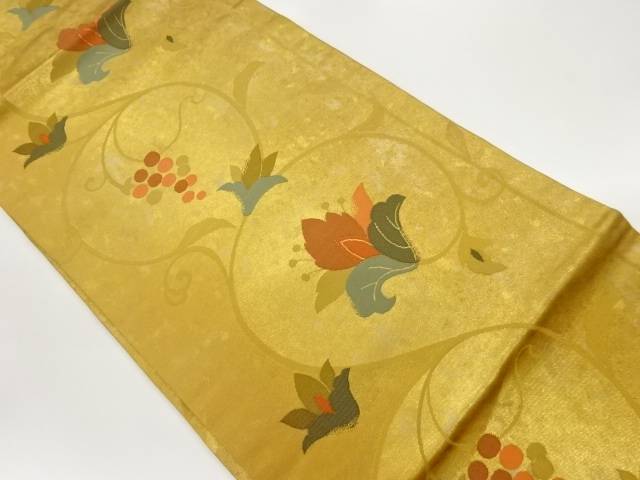 金彩葡萄花唐草模様織出し名古屋帯【中古】【着】 宗sou