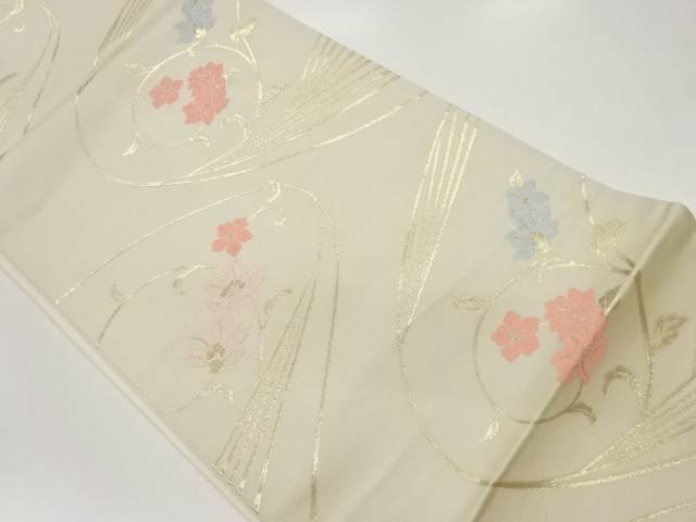草花模様織出し袋帯【中古】【着】 宗sou｜お茶道具・着物　【宗 sou】