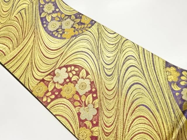 波に草花模様織出し袋帯【中古】【着】 宗sou
