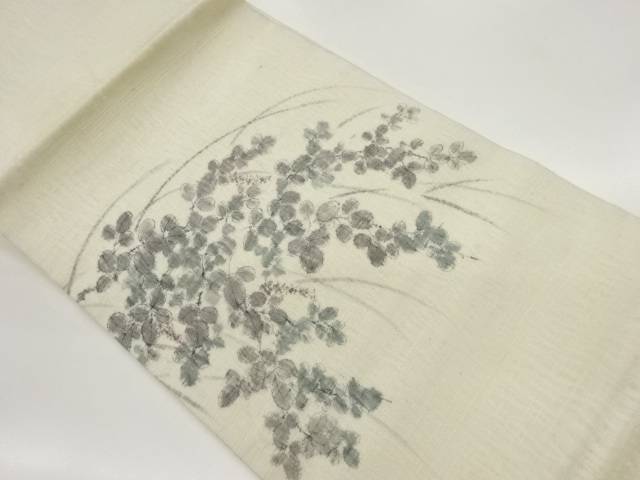 手描き草葉模様夏用名古屋帯【中古】【着】 宗sou