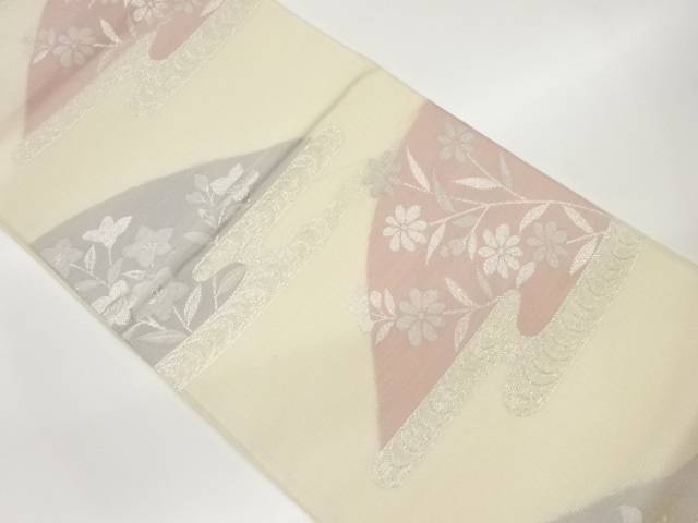 絽ヱ霞に桔梗・草花模様織出し袋帯【中古】【着】 宗sou
