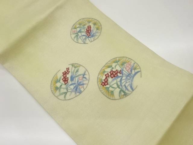 紗 丸文に草花模様刺繍名古屋帯【中古】【着】 宗sou