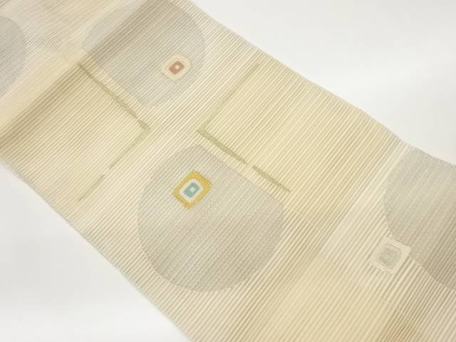 絽綴れ色紙に丸・抽象四角模様織出し名古屋帯【中古】【着】 宗sou
