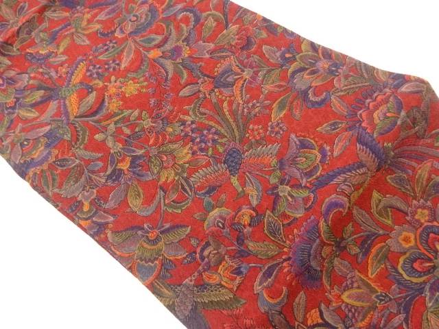 縮緬地鳳凰に草花模様名古屋帯【中古】【着】 宗sou