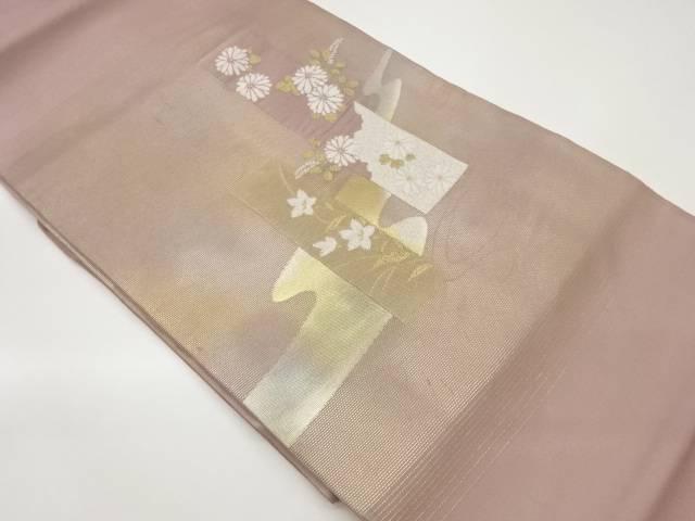 紗 秋草に短冊・流水模様織出し名古屋帯【中古】【着】 宗sou