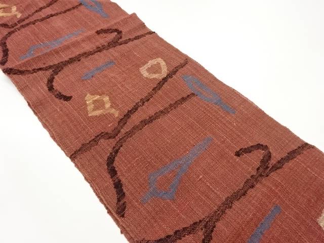 紗紬抽象模様織出し名古屋帯【中古】【着】 宗sou