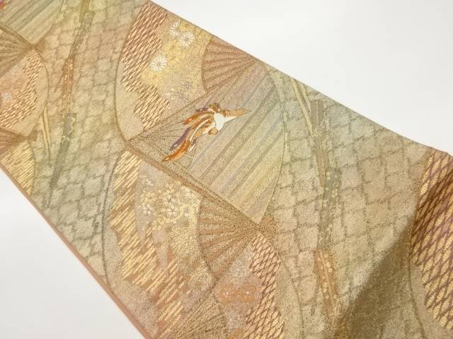 扇に古典柄・鳳凰・花々模様織出し袋帯【中古】【着】 宗sou 9,450円