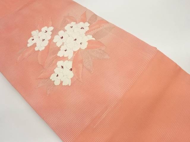 絽花葉模様刺繍名古屋帯【中古】【着】 宗sou