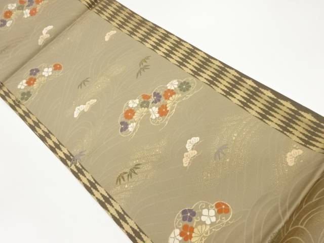 松に花々・波・竹模様織出し袋帯【中古】【着】 宗sou