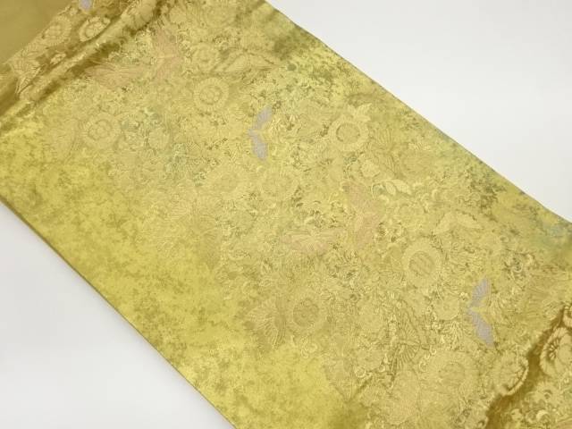 引箔蝶・草花模様織出し名古屋帯【中古】【着】 宗sou