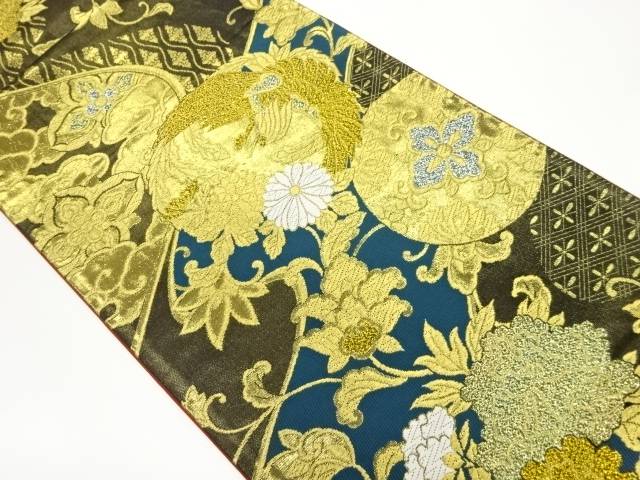 丸文に鳳凰・牡丹唐草模様織出し袋帯【中古】【着】 宗sou｜お茶道具・着物　【宗 sou】