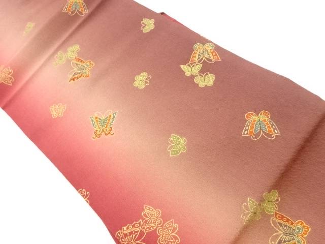 縮緬地金彩蝶模様名古屋帯【中古】【着】 宗sou
