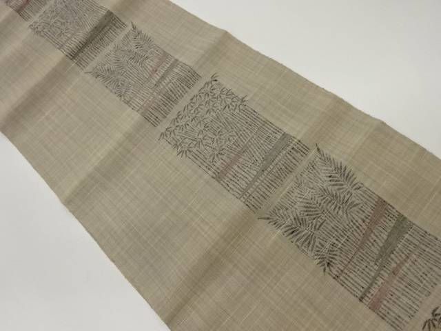 手織り紬竹林飾りつけ織出し夏用名古屋帯【中古】【着】 宗sou