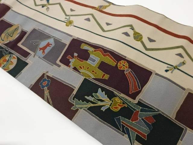 金彩玩具・野菜模様名古屋帯【中古】【着】 宗sou