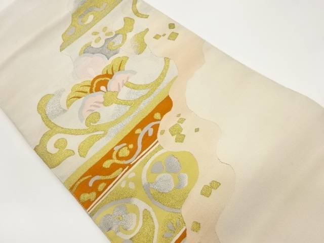 本綴れ道長取りに花唐草・色紙散らし模様織出し名古屋帯【中古】【着】 宗sou｜お茶道具・着物　【宗 sou】